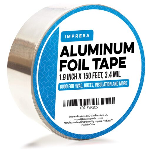 IMPRESA - Aluminum Foil Tape for Sealing and Patching Hot and Cold HVAC, Ducts, Pipes - Insulation Home and Commercial - 1.9 Inches Wide (150 Feet/50 Yards)