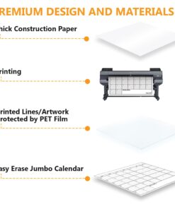 Dry Erase Laminated Jumbo Wall Calendar, Huge 24-inch by36-Inch Size, Monthly Planner for Home Office, Classroom, Large Date Boxes, Reusable Film, Never Folded, Includes 5 Markers, 8 Tacks. I Eraser White 24 x 36 - 1 month 19 71RvsWQvUaL