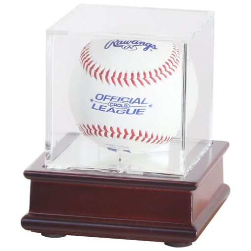 DisplayGifts Baseball Display Case Wooden Stand Lacrosse Ball Holder- Pro Graded UV Protection Cube for a Home Run or Autographed Ball - Cherry Finish Stand