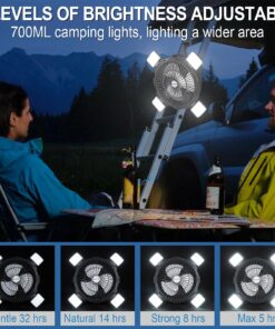 AGPTEK Rechargeable Outdoor Camping Fan - 8000mAh Battery Powered Tent Fan with LED Light & Hook, Portable for Picnics, BBQ, Fishing, Travel, Construction 14 71Rx51tSCL 3