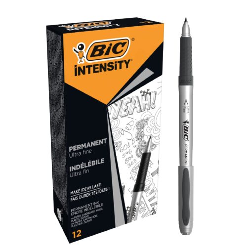 BIC Intensity Marker Fine Tip Permanent Markers, Black, 12-Count Pack, Art Supplies for Adults and Teens 12 Count