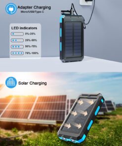 ERRBBIC Solar Power Bank Portable Charger 38800mah Waterproof Battery Backup Charger Solar Panel Charger with Dual LED Flashlights and Compass for All CellPhones, Tablets, and Electronic Devices Blue 1 Count (Pack of 1) 21 71RycIiv8SL 1
