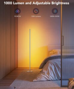 Govee RGBIC Floor Lamp, LED Corner Lamp Works with Alexa, Smart Modern Floor Lamp with Music Sync and 16 Million DIY Colors, Color Changing Standing Lamp for Christmas Bedroom Living Room Silver 18 71RyyFPSZL