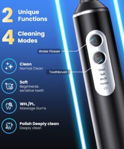 Water Dental Flosser with Electric Toothbrush, One Switch Between Tooth Brush & Water Floss, 3 in 1 Teeth Cleaning Kit with 4 Modes, Water Flosser Portable for Travel and Home (Black) Black 21 71RzvEmH0cL