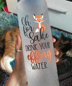 LEADO 32oz 1Liter Motivational Tracking Water Bottle with Times to Drink - for Fox Sake Drink Your Effing Water - Funny Birthday, Christmas Gifts for Women, Best Friend, Mom, Sister, Coworker Blue / White 45 71RzzTP74PL