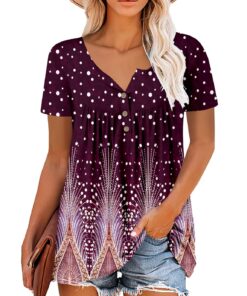 Mystry Zone Womens Henley V Neck Casual Blouse Button Down T Shirts Flare and Flowy Tops 2-dot Purple XX-Large 6 71S07yWAyUL