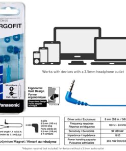 Panasonic ErgoFit Wired Earbuds, In-Ear Headphones with Microphone and Call Controller, Ergonomic Custom-Fit Earpieces (S/M/L), 3.5mm Jack for Phones and Laptops - RP-TCM125-A (Blue) Blue With Mic 25 71S1zUcq5yL