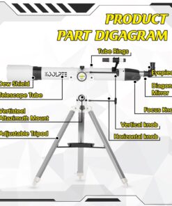 Telescope 90mm Aperture 900mm - Vertisteel AZ Mount Base, High Precision Adjustment, Magnification 45-450x, Wireless Remote, Phone Adapter - Ideal for Astronomy Enthusiasts and Beginners (White) White-90900 11 71S2dodnhuL