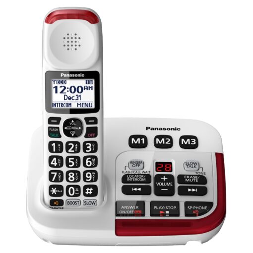 Panasonic Amplified Cordless Phone with Slow Talk, 40dB Volume Boost, 100dB Loud Visual Ringer, Hearing Aid Compatibility, Large Screen and Backlit Keypad - KX-TGM420W - 1 Handset (White) White