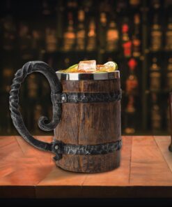 Kndatle Handmade Wooden Barrel Beer Mug, Bucket Shaped Drinkware with Handle, Stainless Steel Double Wall Cocktail Mug for Bar Restaurant, Vintage Bar Accessories (18 oz) 17 71S3sehxGHL