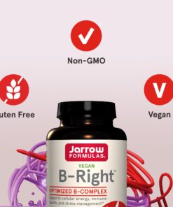 Jarrow Formulas B-Right Optimized B-Complex, Dietary Supplement for Cellular Energy, Immune Health and Stress Management Support, 100 Veggie Capsules, 100 Day Supply Unflavored 100 Servings (Pack of 1) 30 71S5wo4pLkL