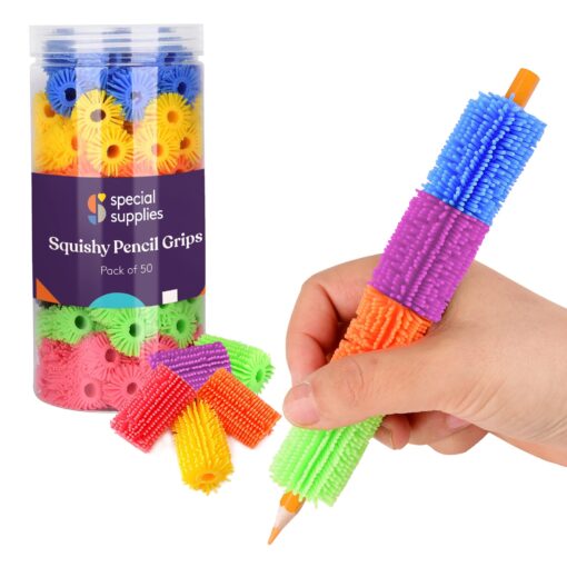 Special Supplies 50 Squishy Pencil Grips for Kids and Adults - Colorful, Cushioned Holders for Handwriting, Drawing, Coloring - Ergonomic Right or Left-Handed Use - Reusable (50) 50 Count (Pack of 1)