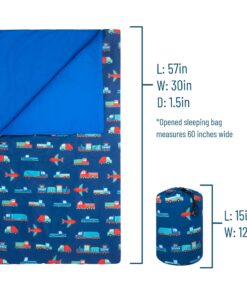 Wildkin Kids Sleeping Bags for Boys & Girls, Measures 57 x 30 x 1.5 Inches, Cotton Blend Materials Sleeping Bag for Kids, Ideal Size for Parties, Camping & Overnight Travel (Transportation),Blue Blue 9 71S6ciCfdJL