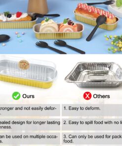 Mini Loaf Pans with Lids, 6.8oz Mini Cake Pans Aluminum Foil Mini Loaf Baking Pans 50Pcs Disposable Long Baking Cups Muffin Tins Brownie Bread Pan Cupcake Liners for Wedding Birthday Party (Gold) Gold 11 71S6pSlnOEL