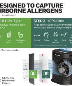 Honeywell HPA100 HEPA Air Purifier for Medium Rooms - Microscopic Airborne Allergen+ Reducer, Cleans Up To 750 Sq Ft in 1 Hour - Wildfire/Smoke, Pollen, Pet Dander, and Dust Air Purifier – Black Medium Room 31 71SBEDVoYLL