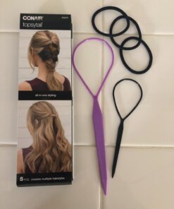 Conair Topsy Tail Hair Tool, Ponytail Hair Loop Styling Tool with Hair Ties Hair Styling Kit Included, 5-Piece Set Black 41 71SG1EVYIjL