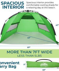 Outrav Pop Up Beach Tent - Quick and Easy Set Up, Family Size, Portable Sun and Water Shelter and Shade Canopy - for Fishing, Camping, Hiking and Outdoor Activities Green 11 71SGE5cLHL