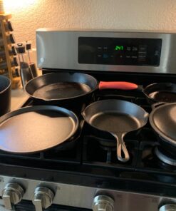 Lodge Seasoned Cast Iron 5 Piece Bundle. 10.5" Griddle, 8" Skillet, 10.25" Skillet, 10.25" Dutch Oven, and 10.25" Lid,Black 43 71SGeTcN3YL