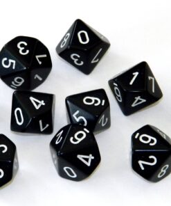 Chessex Dice Sets: Opaque Black with White - Ten Sided Die d10 Set (10)