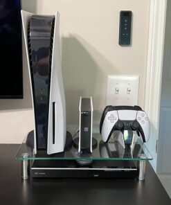 WALI Glass Monitor Stand Riser for Desk,Height Adjustable Computer Monitor Riser, Clear Monitor Stand for Laptop TV Computer Screen, Desk Organization, Office Supplies (GTT001), 16 X 10 inch, Clear 31 71SHrweD0kL