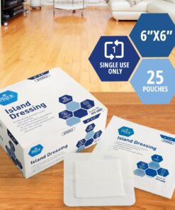 Med PRIDE 6 inch x 6 inch Bordered Gauze-Island Dressing| 25 Pack-Individually Packed Pouches| Wound Dressing with Adhesive, Breathable Borders| Sterile & Highly Absorbent| Latex-Free 6'' x 6'' 16 71SL RCDWLL