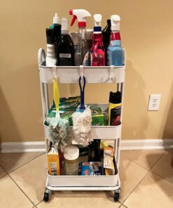 SimpleHouseware Heavy Duty 3-Tier Metal Utility Rolling Cart, White 23 71SLjlNNjuL