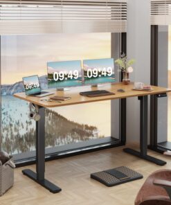 Furmax Electric Height Adjustable Standing Desk Large 55 x 24 Inches Sit Stand Up Desk Home Office Computer Desk Memory Preset with T-Shaped Metal Bracket, Maple 55 Inch 12 71SMkFgnooL