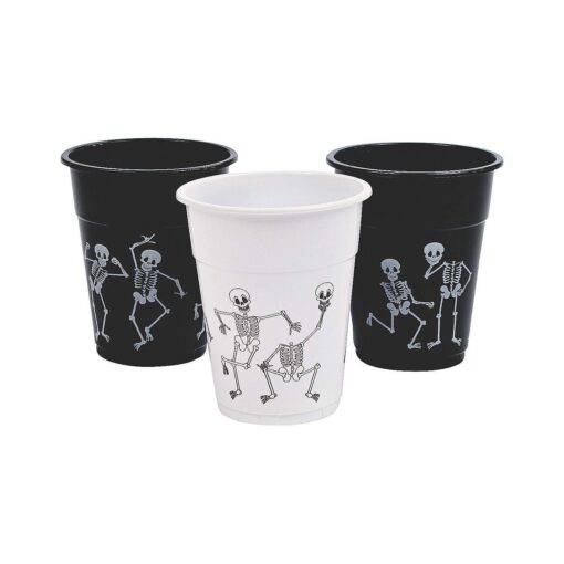 Fun Express Skeleton Printed Disposable Cups (16 oz - 50 cups) Halloween Party Supplies