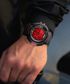 FANMIS Mens Military Multifunction Digital Watches 50M Water Resistant Electronic 7 Color LED Backlight Black Sports Watch red 25 71SOaWIYTfL