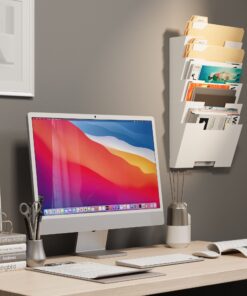 Wallniture Lisbon Metal Wall File Holder Organizer, Wall Mount File Holder, 5-Tier Office Decor and Magazine Holder, File Folders Letter Size White Rack 11 71SQTSJGPkL