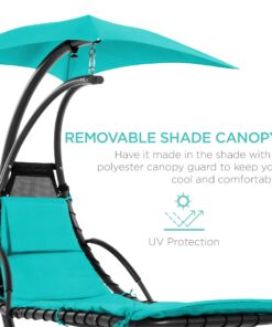 Best Choice Products Outdoor Hanging Curved Steel Chaise Lounge Chair Swing w/Built-in Pillow and Removable Canopy - Teal 26 71SQiR4z8jL