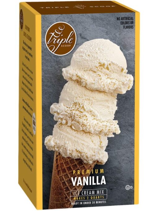 Triple Scoop Ice Cream Mix, Premium Vanilla, starter for use with home ice cream maker, non-gmo, no artificial colors or flavors, ready in under 30 mins, makes 2 qts (1 15oz box) 1 - Box