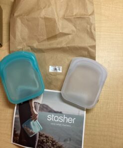 Stasher Reusable Silicone Storage Bag, Food Storage Container, Microwave and Dishwasher Safe, Leak-free, Pocket 2-Pack, Clear + Aqua 2 Pack 47 71SRWe0HzjL