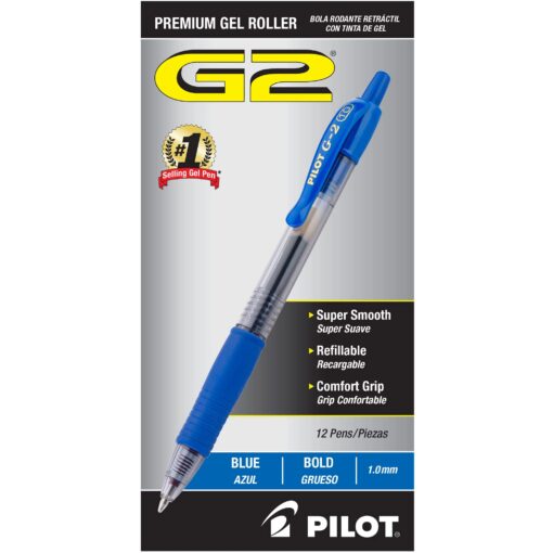 Pilot, G2 Premium Gel Roller Pens, Bold Point 1 mm, Pack of 12, Blue Blue Ink