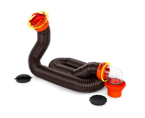 Camco RhinoFLEX 15ft RV Sewer Hose Kit, Includes Swivel Fitting and Translucent Elbow with 4-In-1 Dump Station Fitting, Storage Caps Included - 39761 , Black 15ft Sewer Hose Kit Standard Packaging