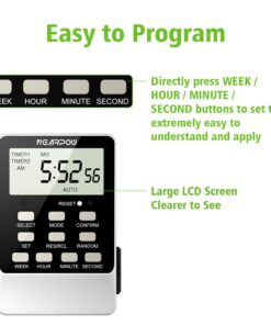Outlet Timer, NEARPOW Dual Digital Light Timer with 2 Independently-controlled Outlets, 18 ON/OFF Programs, 24-Hour and 7-Day Programmable,Indoor Heavy Duty Electrical Timer Switch, 3 Prong, 15A/1800W 1 20 71STrzALdBL