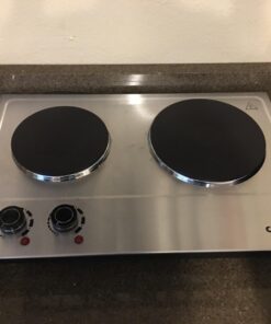 CUSIMAX 1800W Double Hot Plate, Stainless Steel Silver Countertop Burner Portable Electric Double Burners Electric Cast Iron Hot Plates Cooktop, Easy to Clean, Upgraded Version C180N Double Burner 24 71SUAez0flL