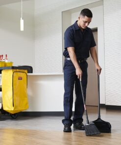 Rubbermaid Commercial Products Dustpan with Long Handle, Plastic, Black, Compatible with Any Broom for Lobby/Restaurant/Office/Home/Dog Pooper Scooper, 12.50" Wide Standard Standard Dustpan 10 71SW CSFhaS