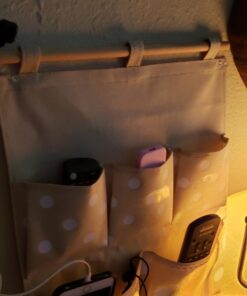 Homecube Linen Cotton Fabric Wall Door Cloth Hanging Storage Bag Case 5 Pocket Home Organizer (White Polka Dots) White 29 71SXHMLSpJL