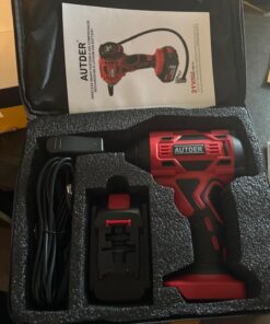AUTDER Tire Inflator Air Compressor, 21V Battery Powered Tire Pump, 180PSI Pistol-shaped Handheld Air Pump with Digital Pressure Gauge, Automatically Shut Off, Perfect for Cars, Motorcycles, Bikes Red 23 71SZAAJw4FL