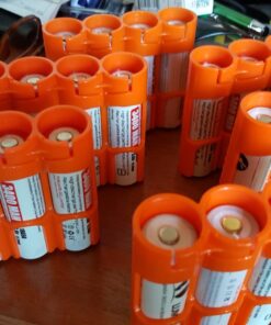 Storacell SL18650ORG by Powerpax SlimLine 18650 Battery Caddy, Orange, Holds 4 Batteries (Not Included) 1 Count (Pack of 1) 18 71SZJ9jTgoL