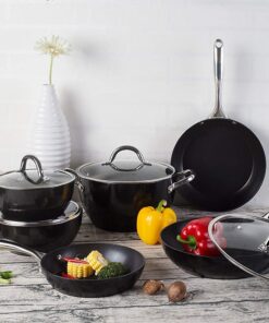 cooper pan Diamond-Infused Nonstick Induction Cookware Set, Scratch-Resistant Pots and Pans Set with Glass Lids, Dishwasher Safe Oven Safe 10-Piece, Black 12 71Sa4b68PEL