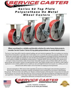 Extra Heavy Duty Kingpinless 12” x 3” Red Polyurethane Tread on Metal Core Caster Set of 4-2 Swivel w/Brakes & Bolt on Swivel Locks/2 Swivel with Brakes - 14,000 lbs. Total Capacity-Service Caster 12" Wheel 4 Swivel w/4 Brakes & 2 Swivel Locks 9 71SaBuRT1ML 3