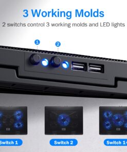 Kootek Laptop Cooling Pad 12"-17" Cooler Pad Chill Mat 5 Quiet Fans LED Lights and 2 USB 2.0 Ports Adjustable Mounts Laptop Stand Height Angle, Blue 32 71Sd BdgcoL