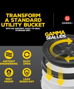 GAMMA2 Gamma Seal Lid - Pet Food Storage Container Lids - Fits 3.5, 5, 6, & 7 Gallon Buckets, Black, Made in USA 26 71Sg3V5sn7L 1