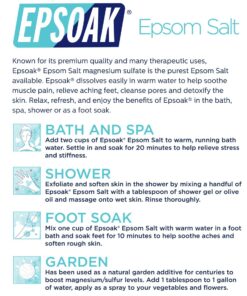 Epsoak Epsom Salt 5 lb Resealable Bulk Bag, Magnesium Sulfate USP. Unscented, Made in The USA, Cruelty-Free Certified 5 Pound (Pack of 1) 18 71Sh6m1usL
