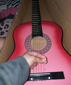 Best Choice Products 38in Beginner All Wood Acoustic Guitar Starter Kit w/Gig Bag, Digital Tuner, 6 Celluloid Picks, Nylon Strings, Capo, Cloth, Strap w/Pick Holder - Pink 43 71ShKCN8W0L