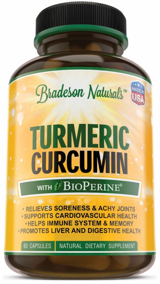 Turmeric Curcumin with BioPerine – 60 Capsules – Turmeric Root Extract, 95% Standardized Curcuminoids, Black Pepper Extract – Antioxidant & Joint Support