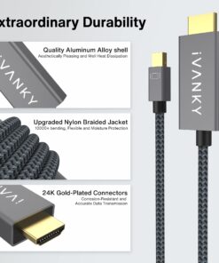 Mini DisplayPort to HDMI Cable,iVANKY Mini DP (Thunderbolt) to HDMI Cable 6.6ft,Nylon Braided,Aluminum Shell,Optimal Chip Solution for MacBook Air/Pro,Surface Pro/Dock,Monitor,Projector and More-1080P 6.6 FT 1-Pack Grey 30 71SjbJDYh5L