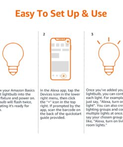 Amazon Basics - Smart A19 LED Light Bulb, 2.4 GHz Wi-Fi, 7.5W (Equivalent to 60W) 800LM, Works with Alexa Only, 1-Pack, Certified for Humans, Multicolor Color Changing 1 Pack 20 71SkFgp6TrL